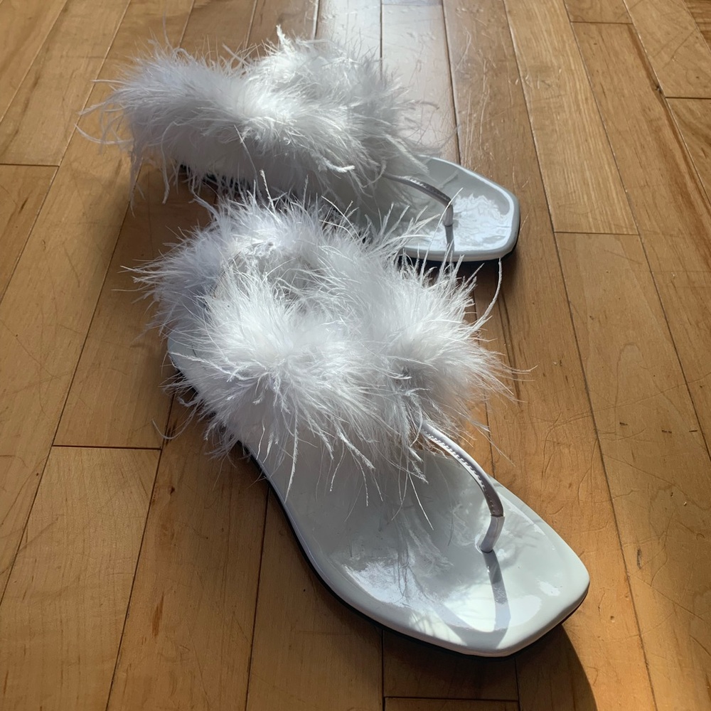 Jeffrey Campbell White Feathered Sandals